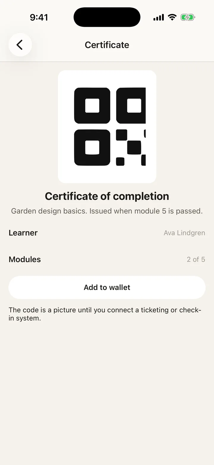 Brightpath Courses: Certificate on iOS, light
