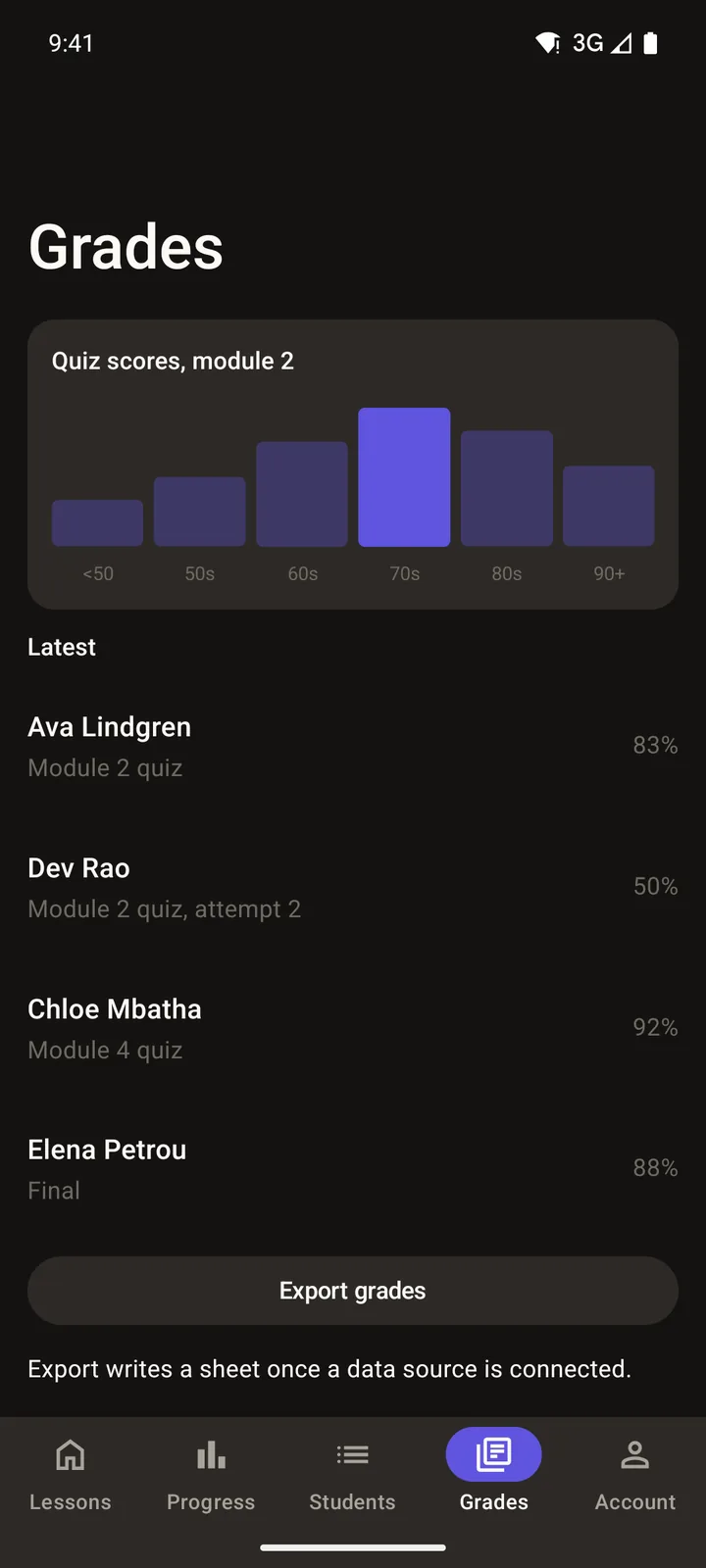 Brightpath Courses: Grades on Android, dark