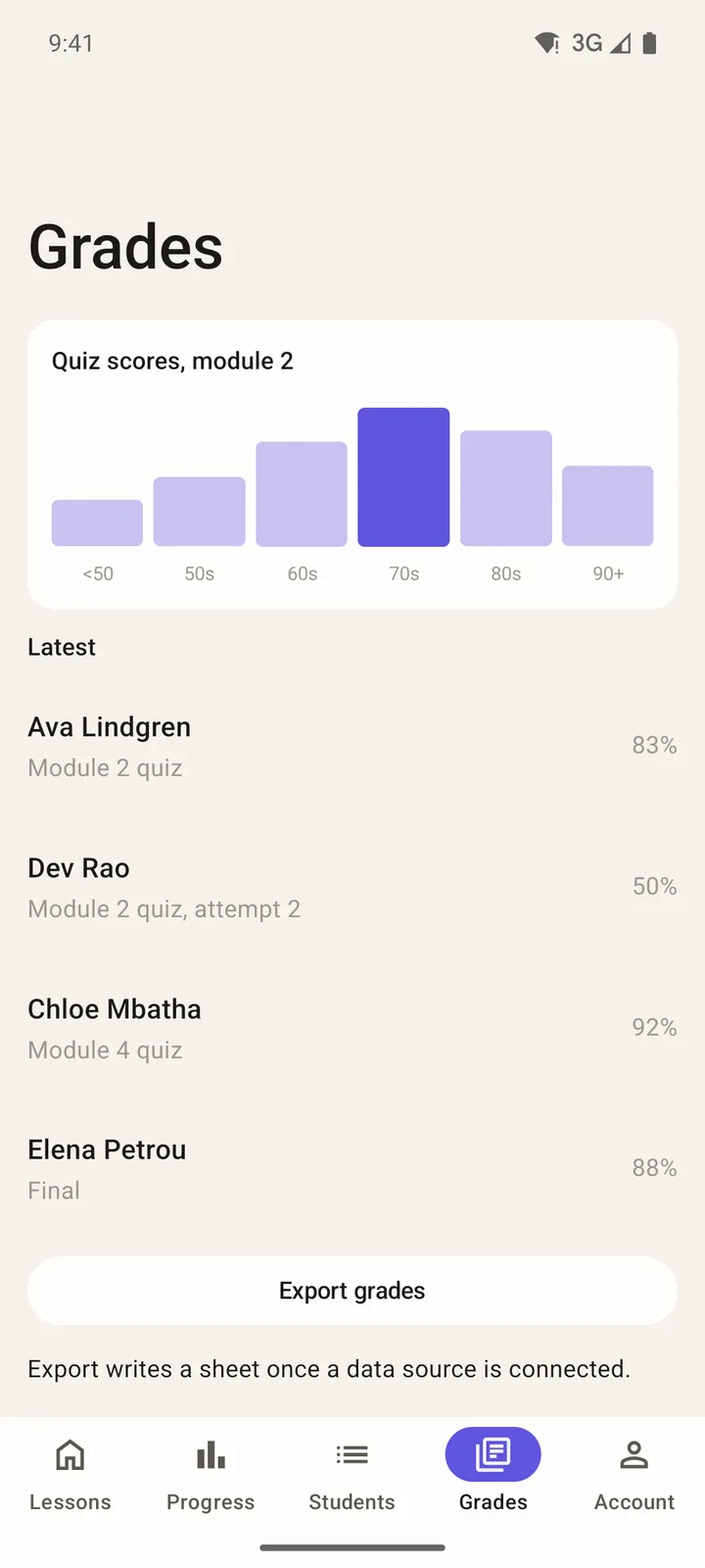 Brightpath Courses: Grades on Android, light