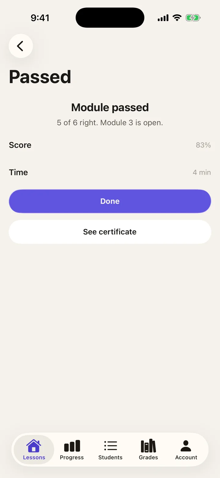 Brightpath Courses: Passed on iOS, light
