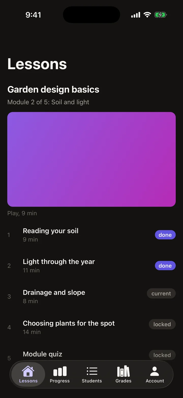 Brightpath Courses: Lessons on iOS, dark