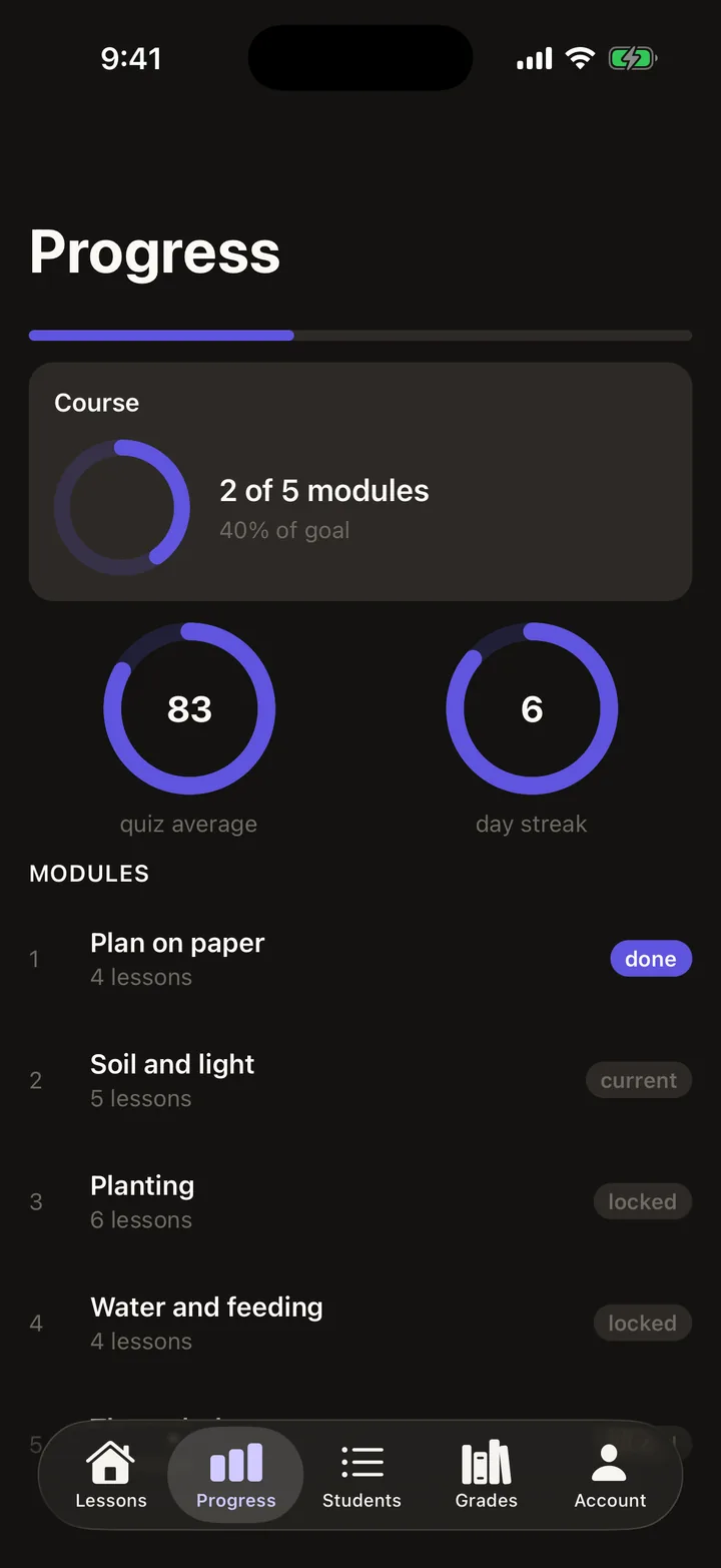 Brightpath Courses: Progress on iOS, dark
