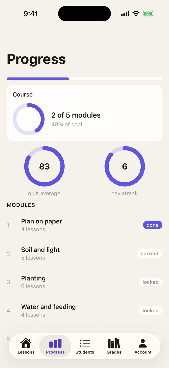 Brightpath Courses: Progress on iOS, light