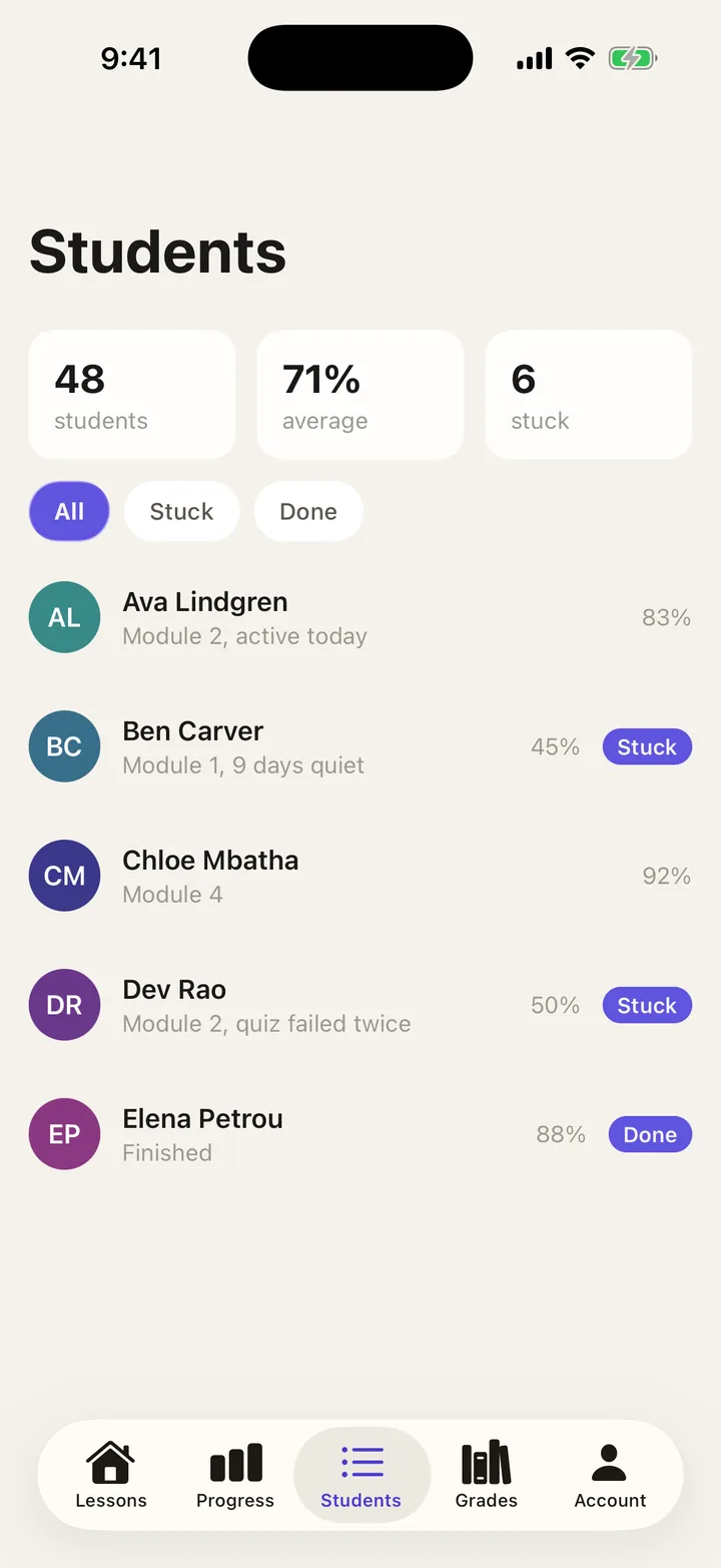 Brightpath Courses: Students on iOS, light