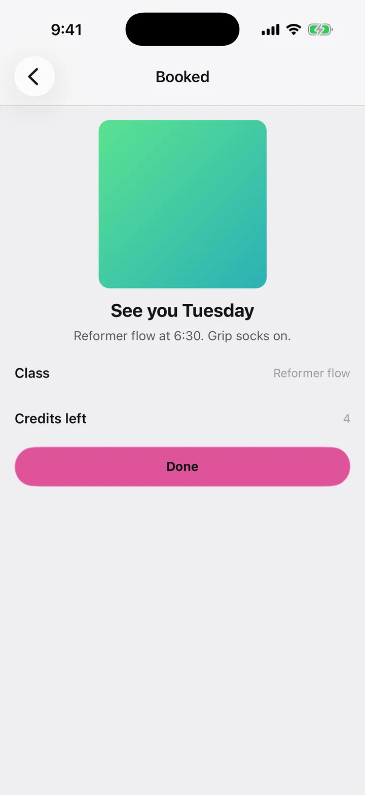 Corefold Pilates: Booked on iOS, light