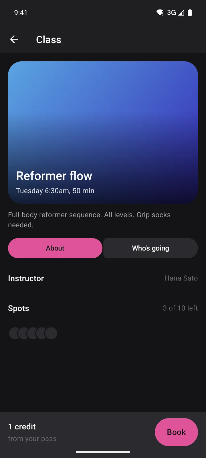 Corefold Pilates: Class on Android, dark