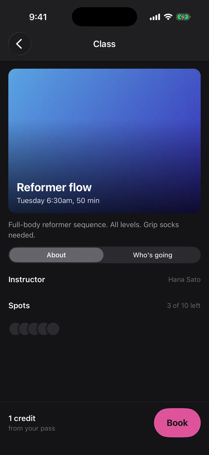 Corefold Pilates: Class on iOS, dark