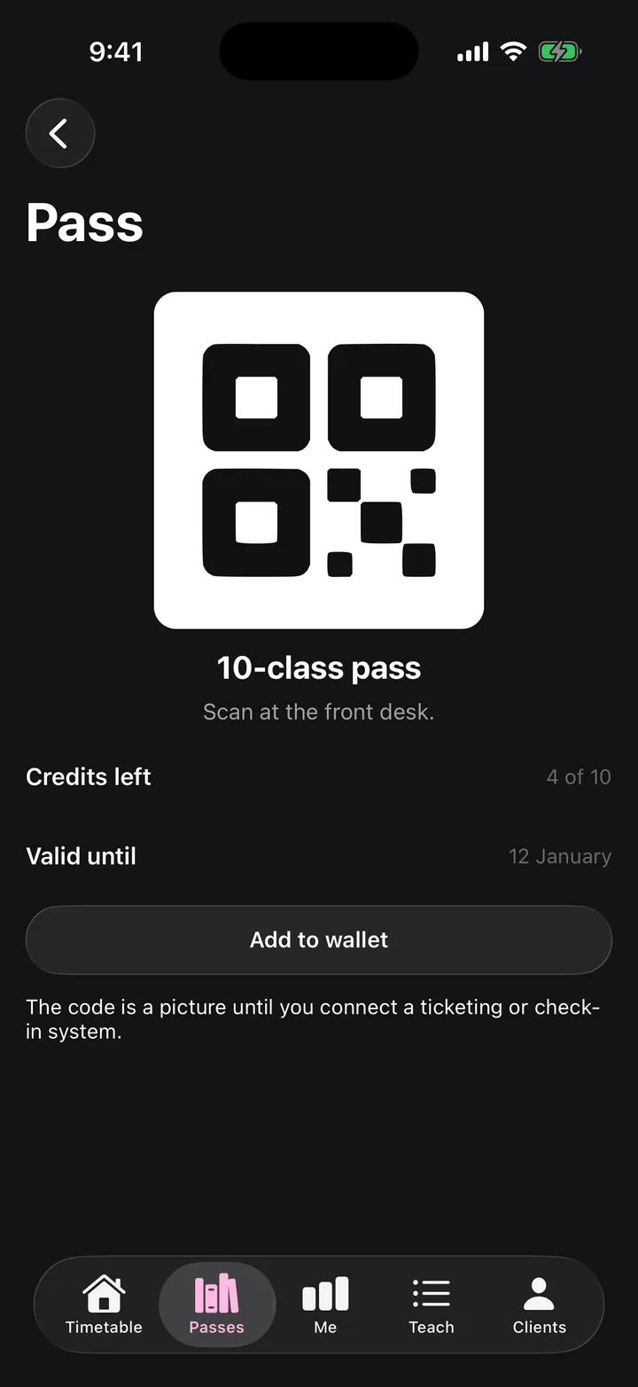 Corefold Pilates: Pass on iOS, dark