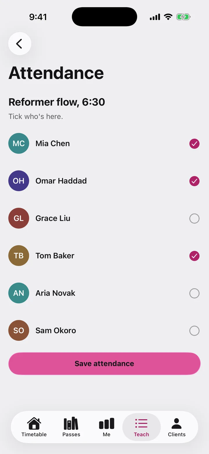 Corefold Pilates: Attendance on iOS, light