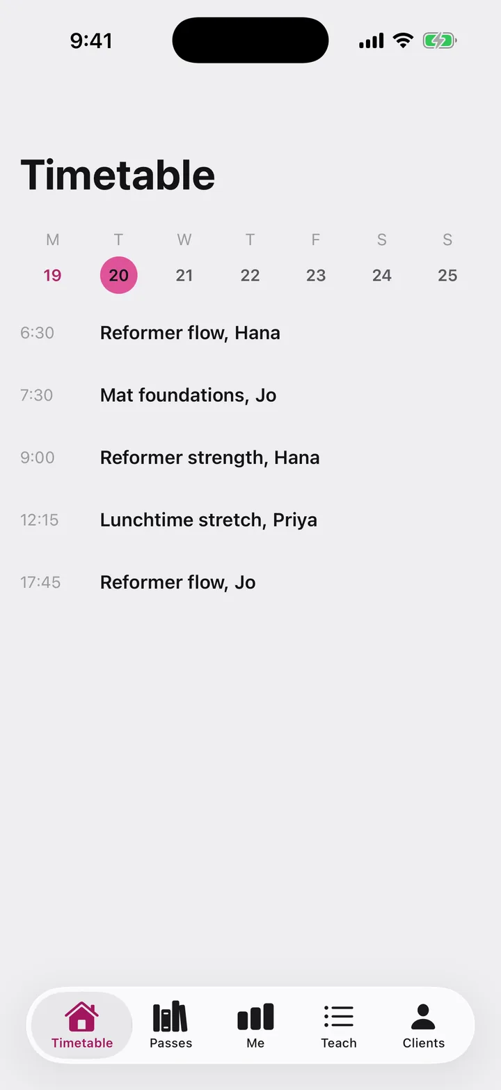 Corefold Pilates: Timetable on iOS