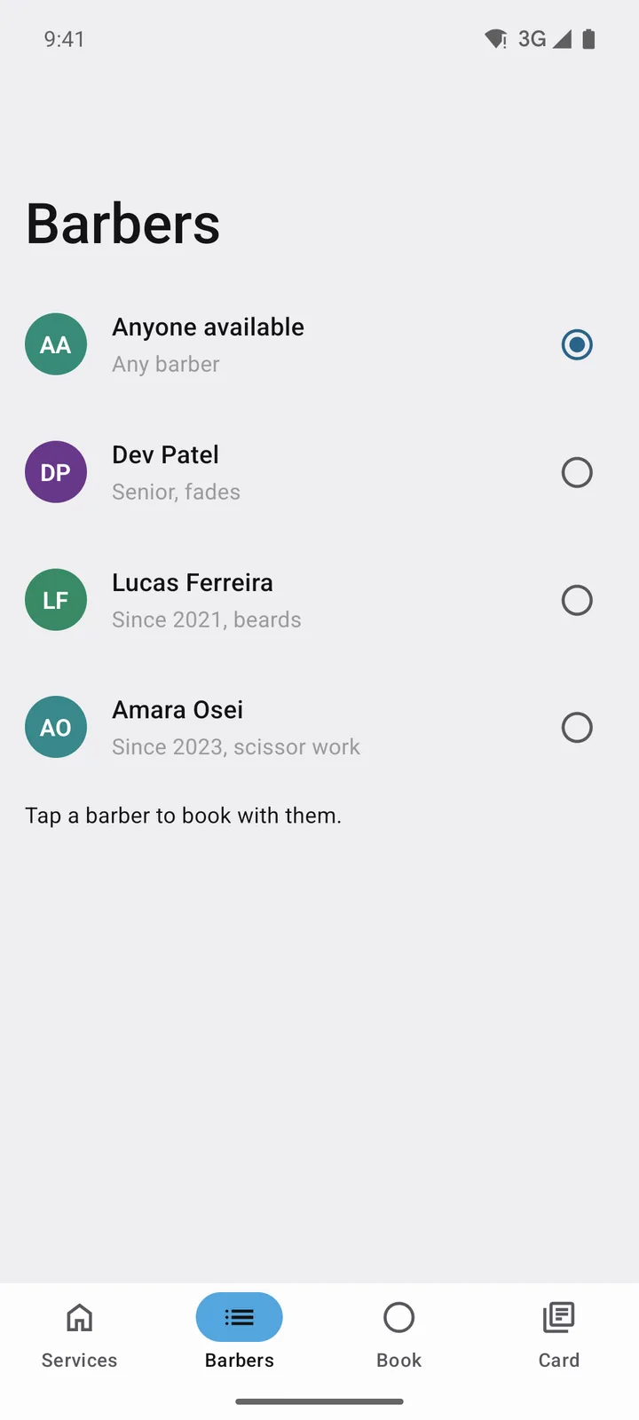 Fade Room: Barbers on Android, light