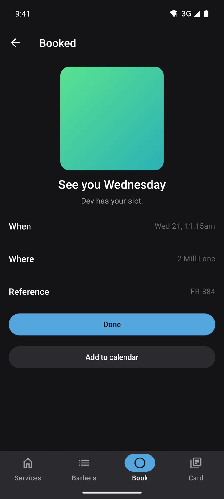 Fade Room: Booked on Android, dark