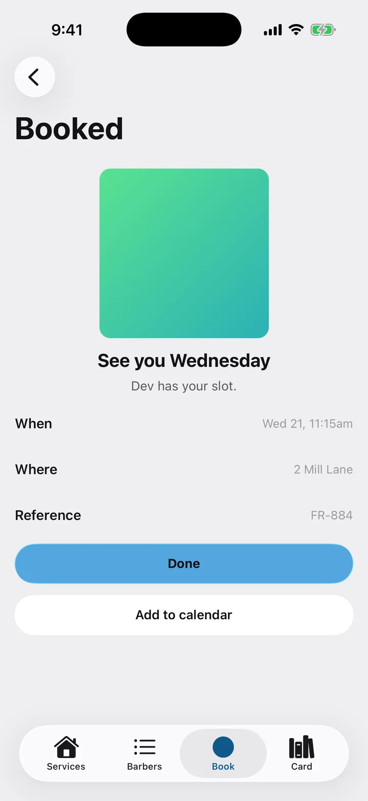 Fade Room: Booked on iOS, light