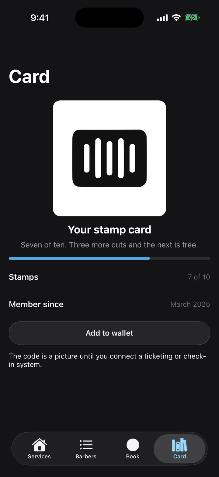 Fade Room: Card on iOS, dark