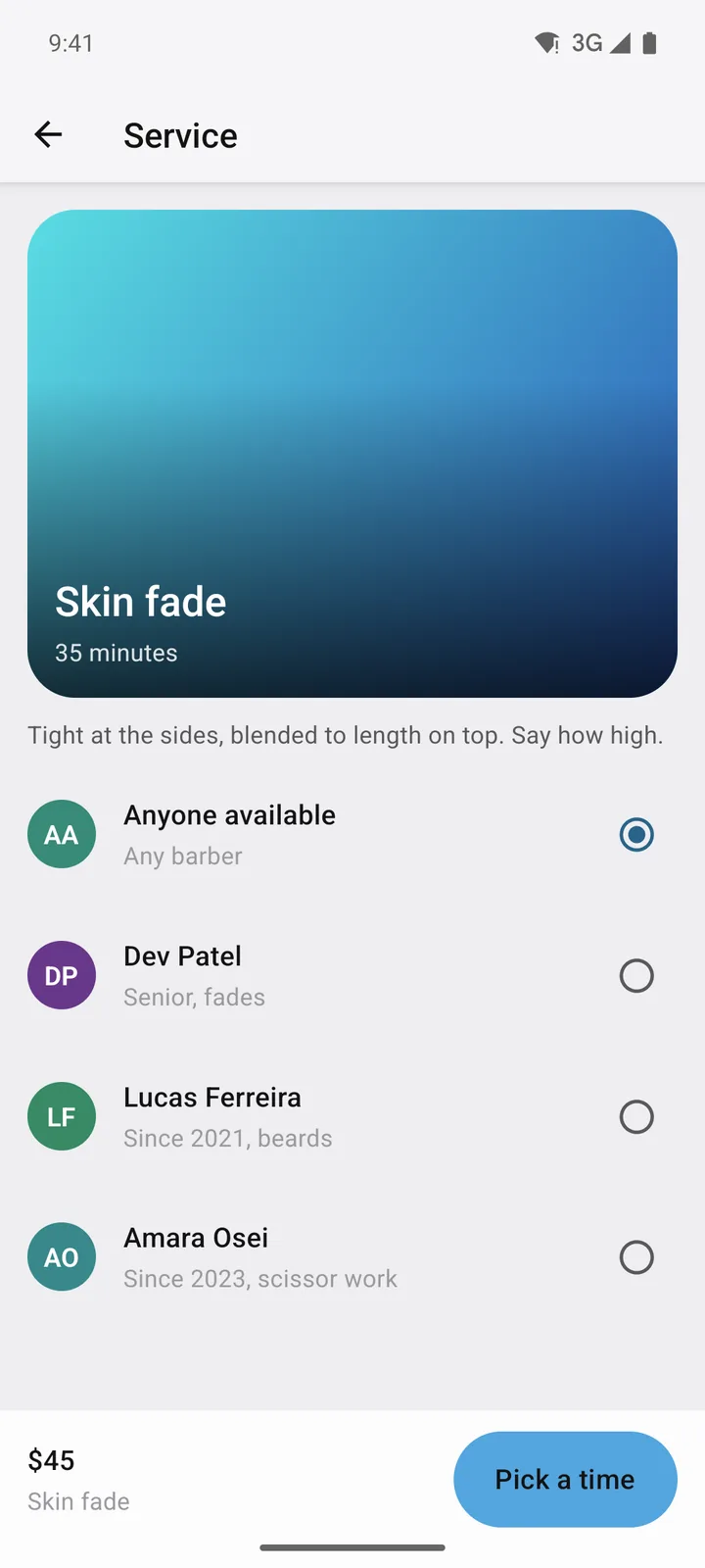 Fade Room: Service on Android, light