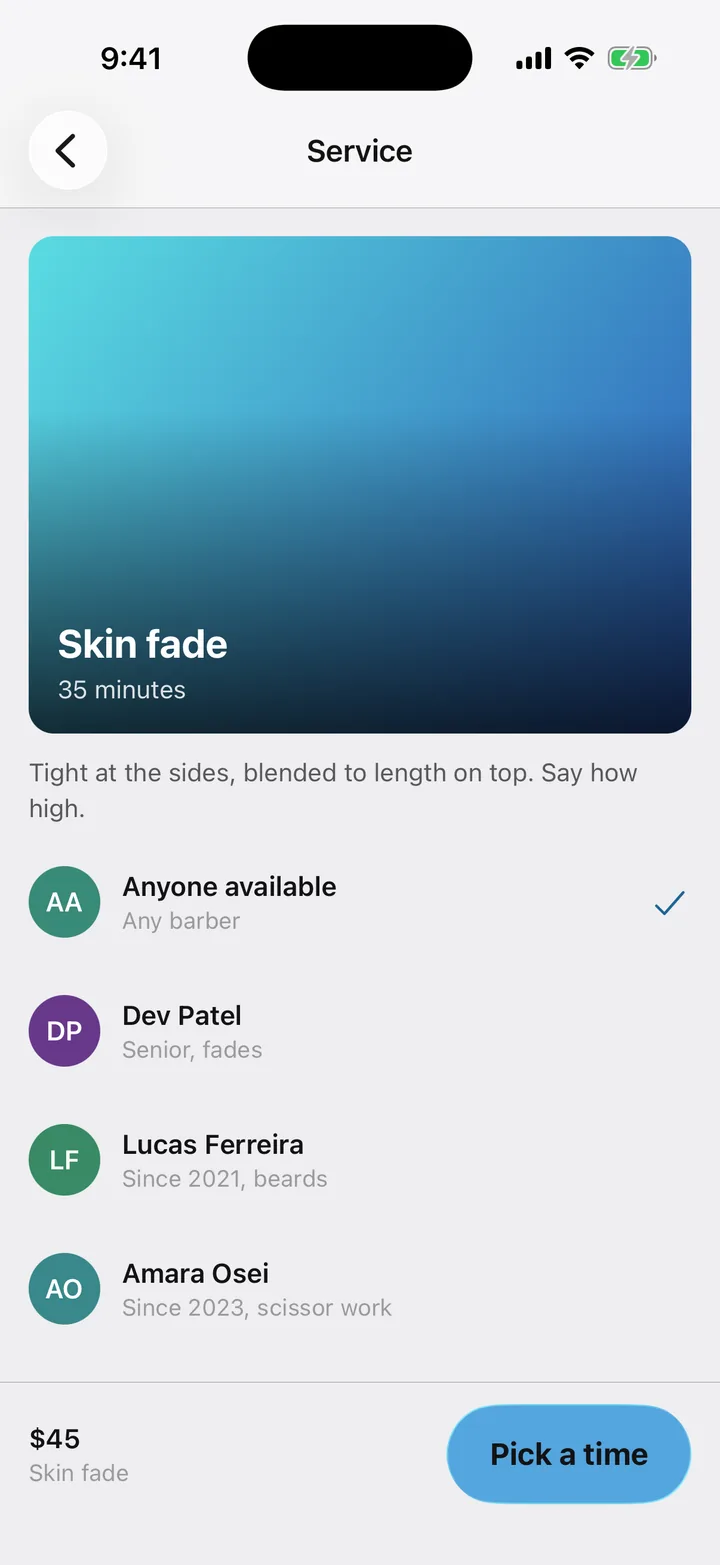 Fade Room: Service on iOS, light