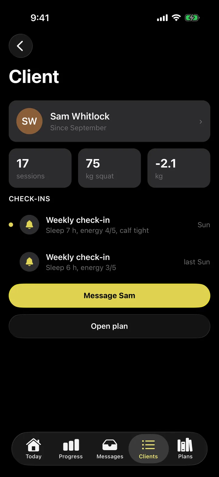 Forge PT: Client on iOS, dark