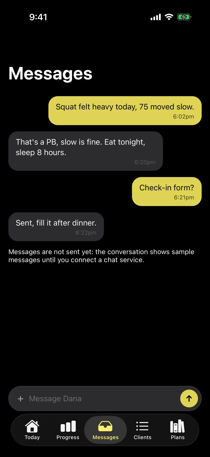 Forge PT: Messages on iOS, dark