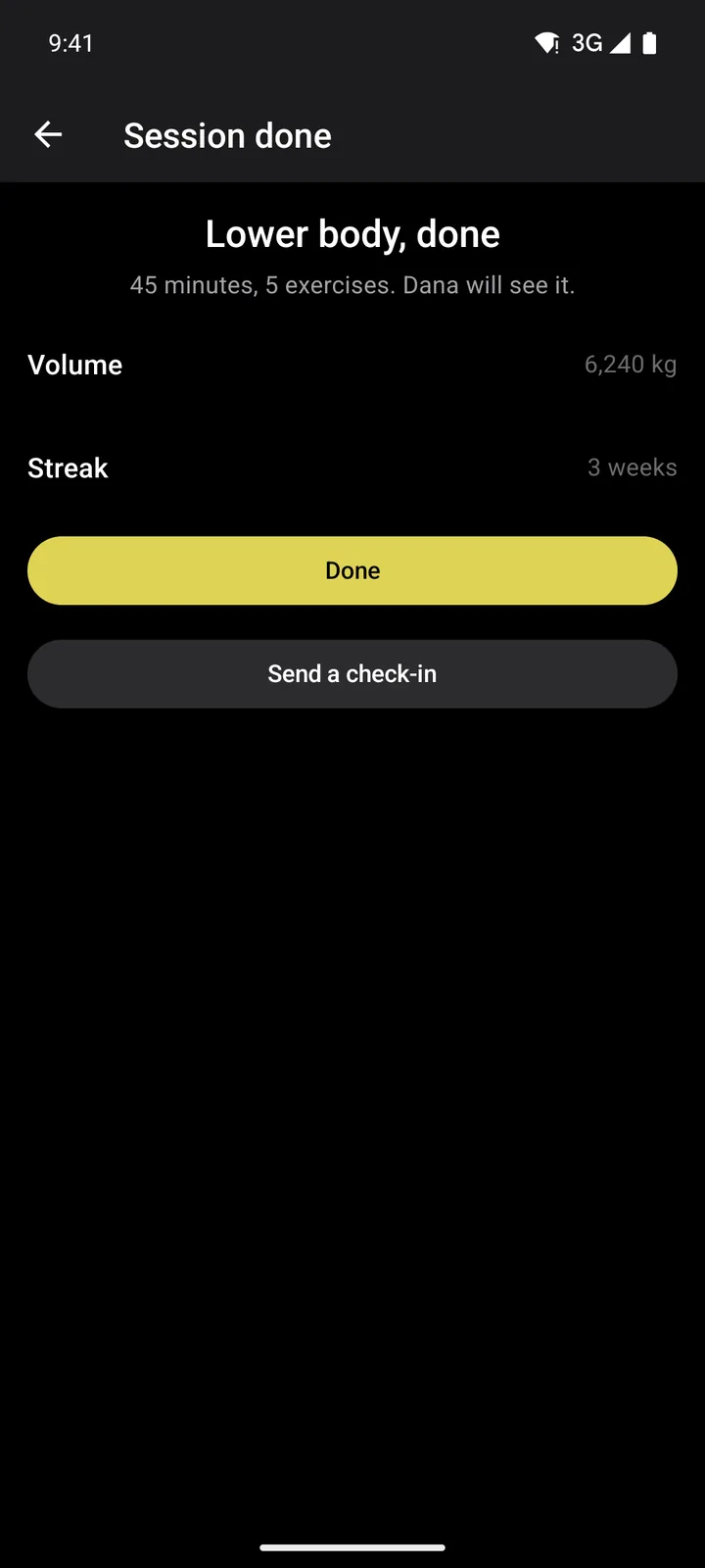 Forge PT: Session done on Android, dark