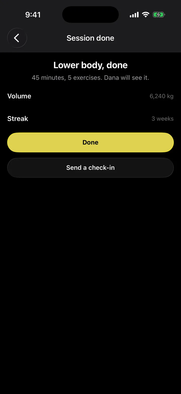 Forge PT: Session done on iOS, dark