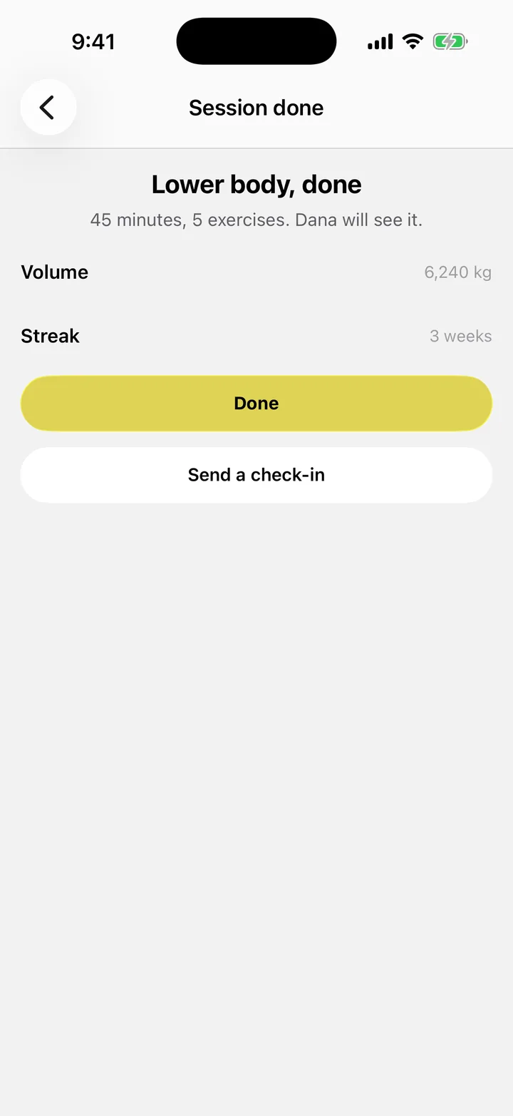 Forge PT: Session done on iOS, light