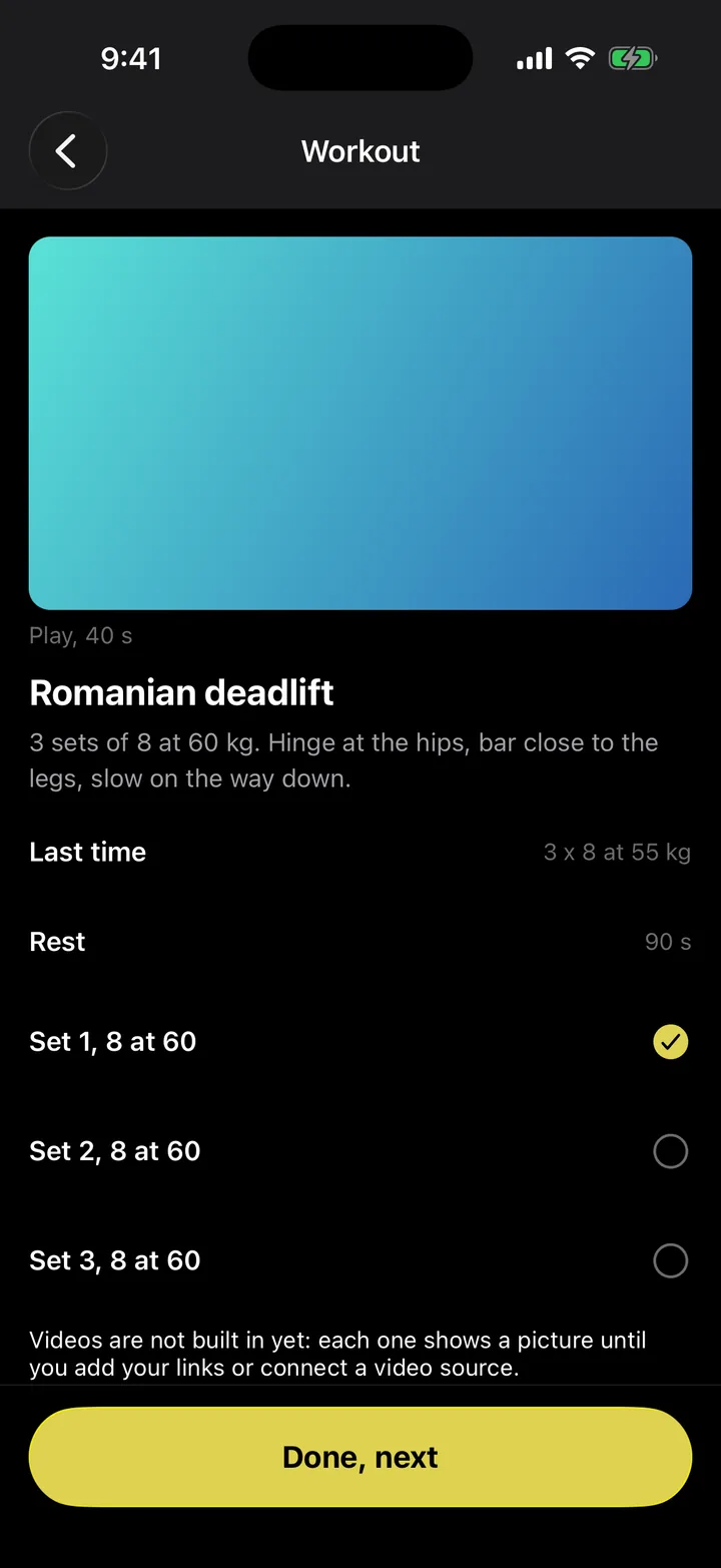 Forge PT: Workout on iOS, dark