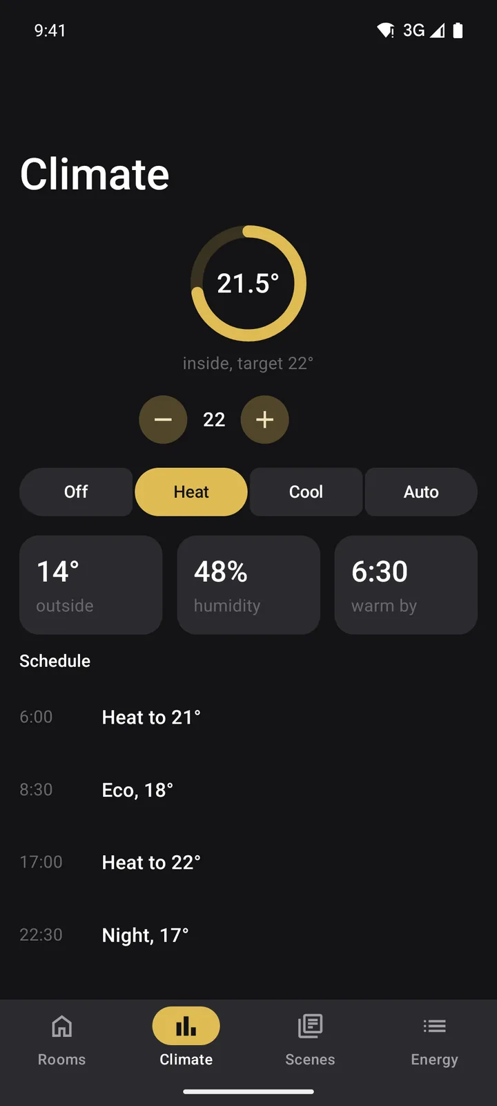 Hearth: Climate on Android, dark