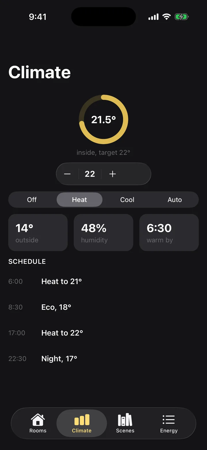 Hearth: Climate on iOS, dark