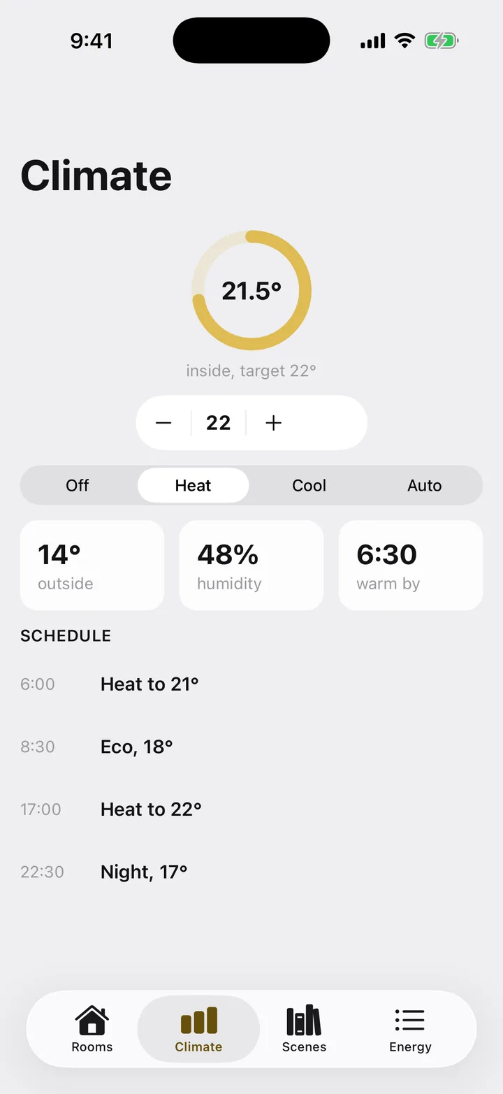 Hearth: Climate on iOS, light