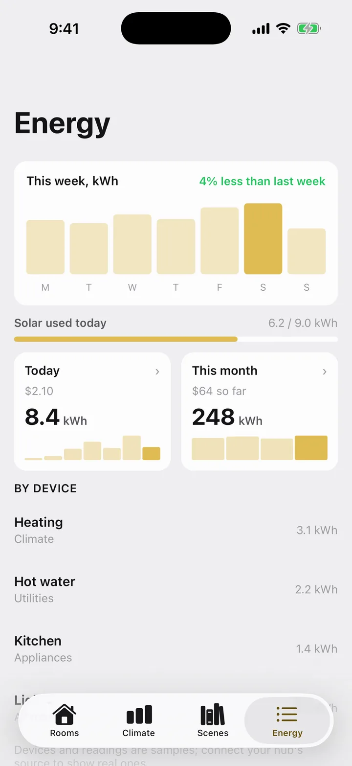 Hearth: Energy on iOS, light