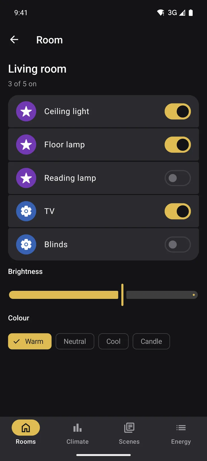 Hearth: Room on Android, dark
