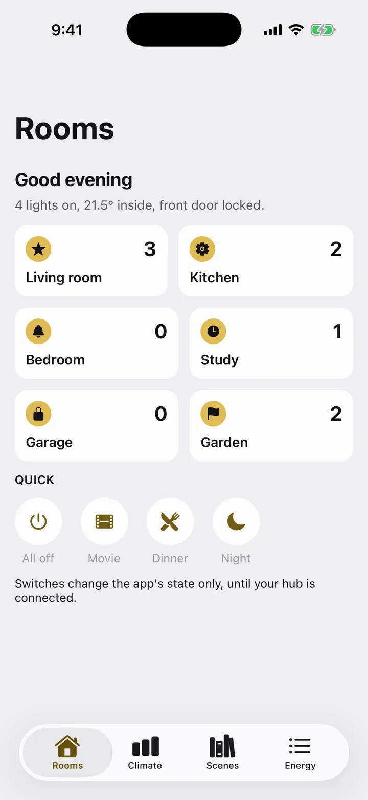 Hearth: Rooms on iOS, light
