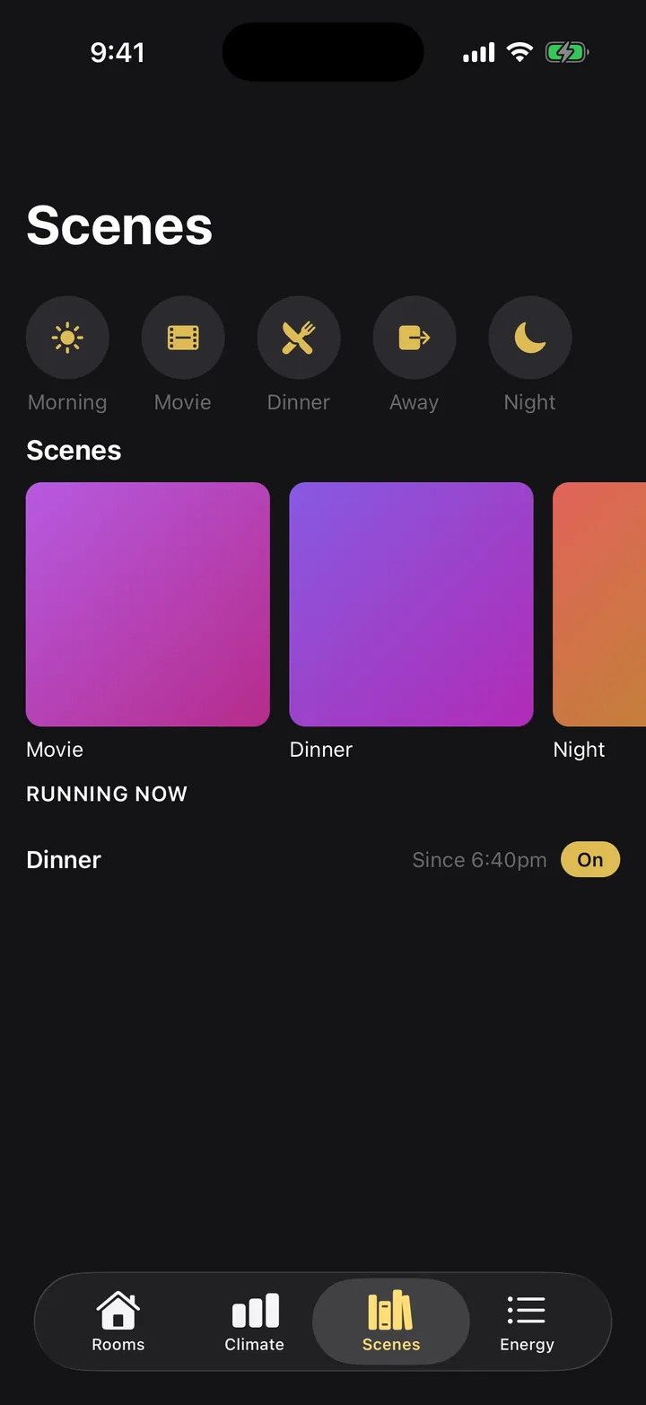 Hearth: Scenes on iOS, dark