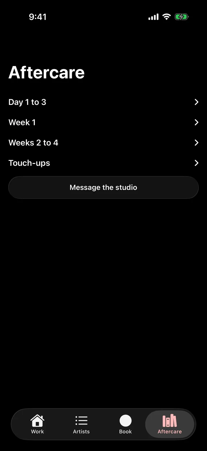 Ironwood Tattoo: Aftercare on iOS, dark