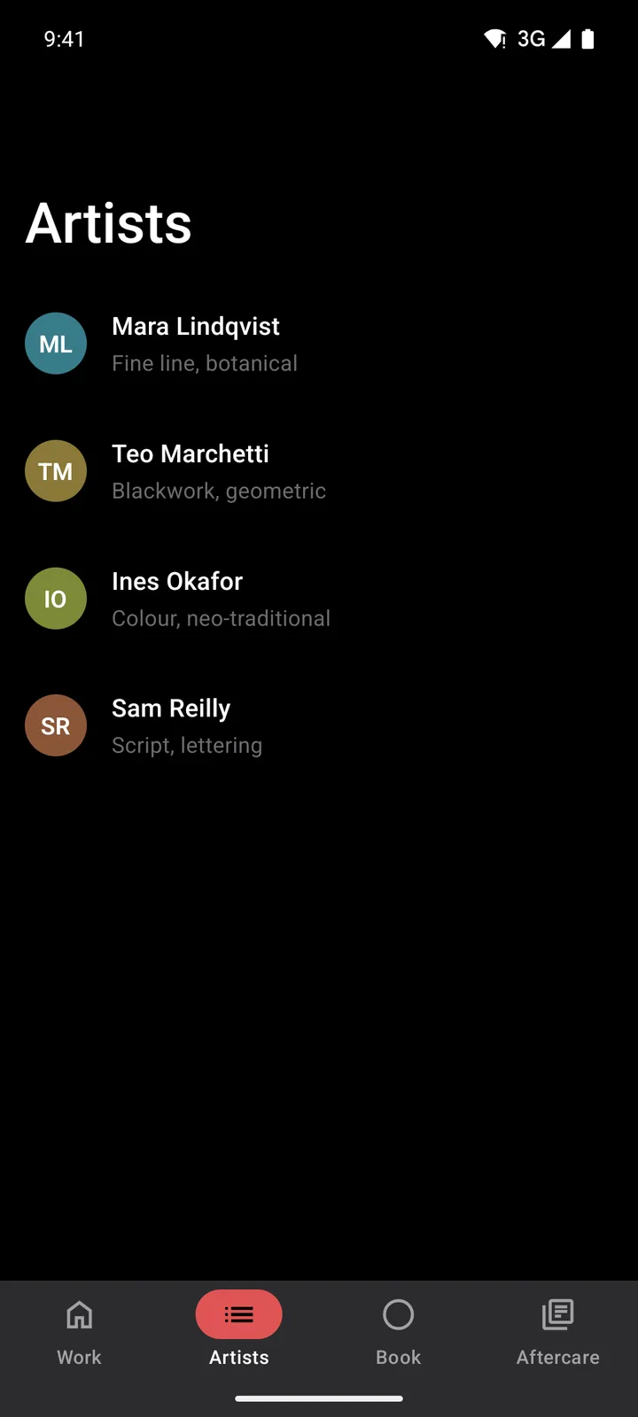 Ironwood Tattoo: Artists on Android, dark