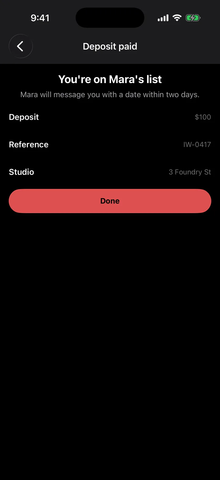 Ironwood Tattoo: Deposit paid on iOS, dark