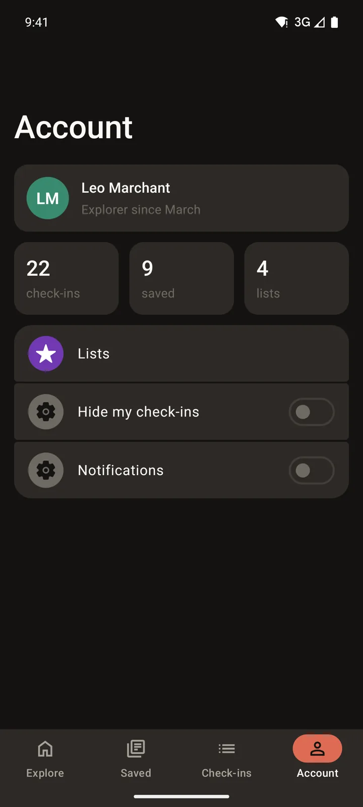 Laneways: Account on Android, dark