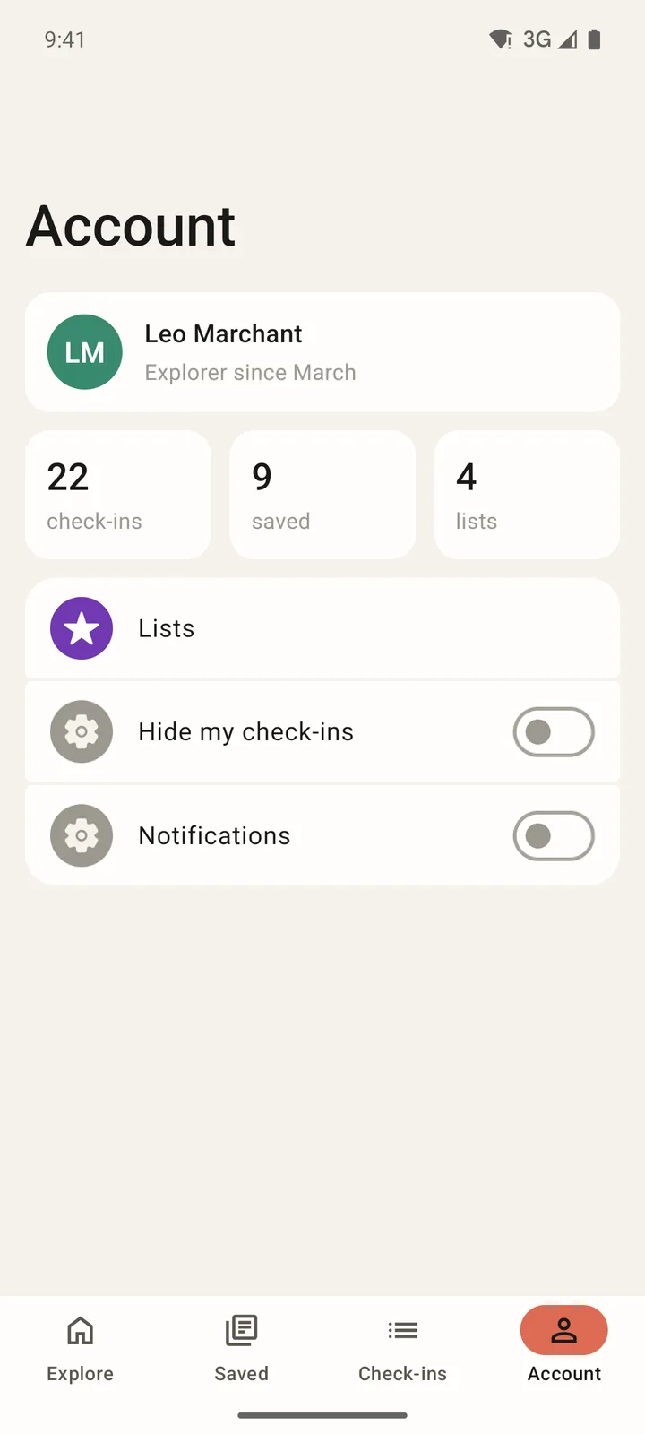 Laneways: Account on Android, light
