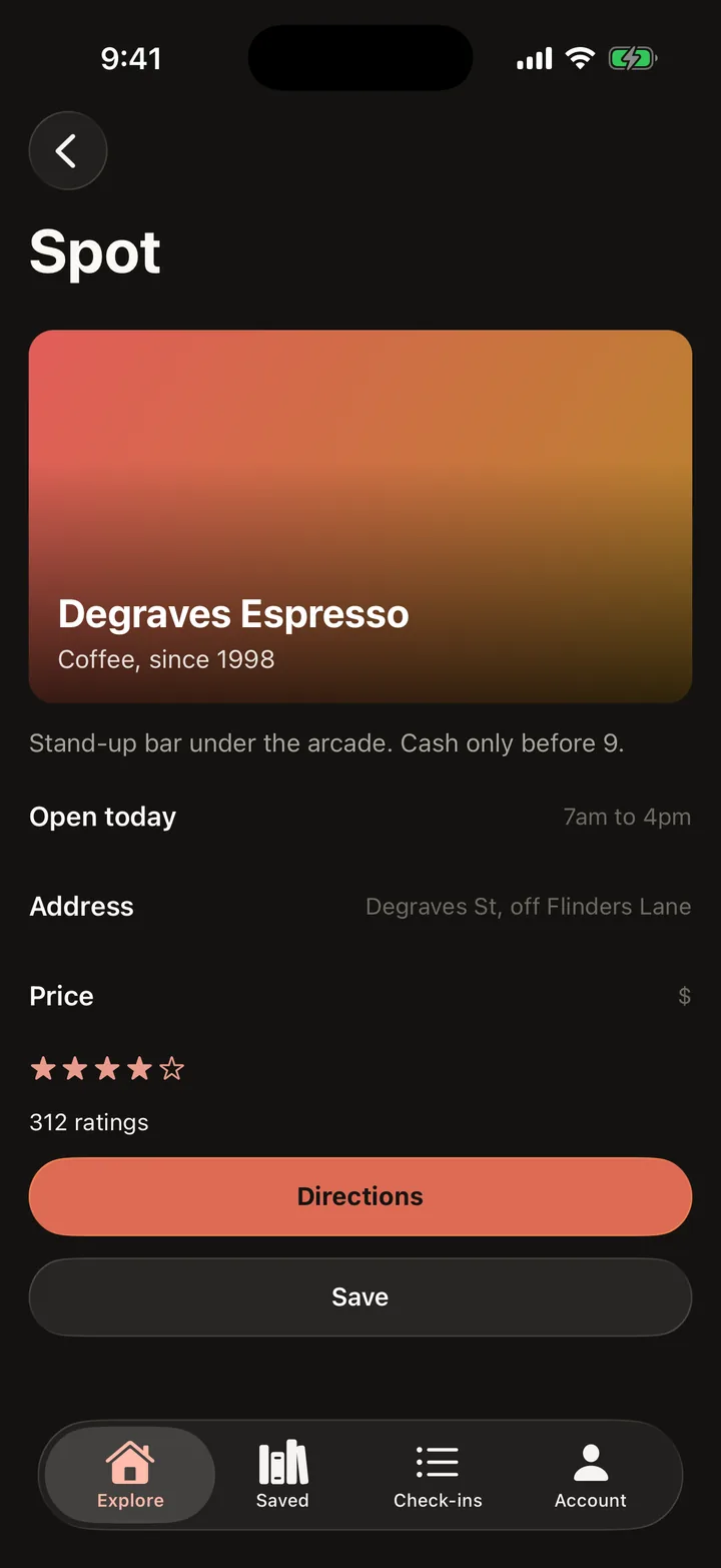 Laneways: Spot on iOS, dark