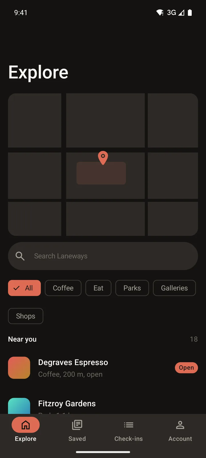 Laneways: Explore on Android, dark
