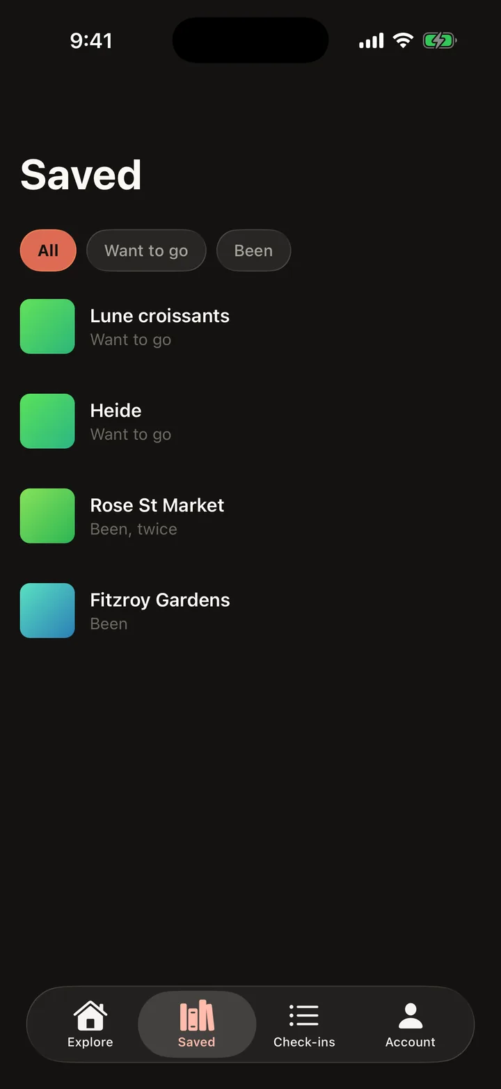 Laneways: Saved on iOS, dark