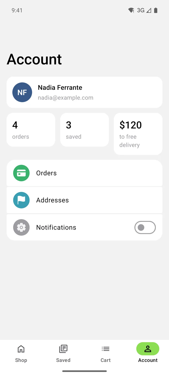 Linen & Loam: Account on Android, light