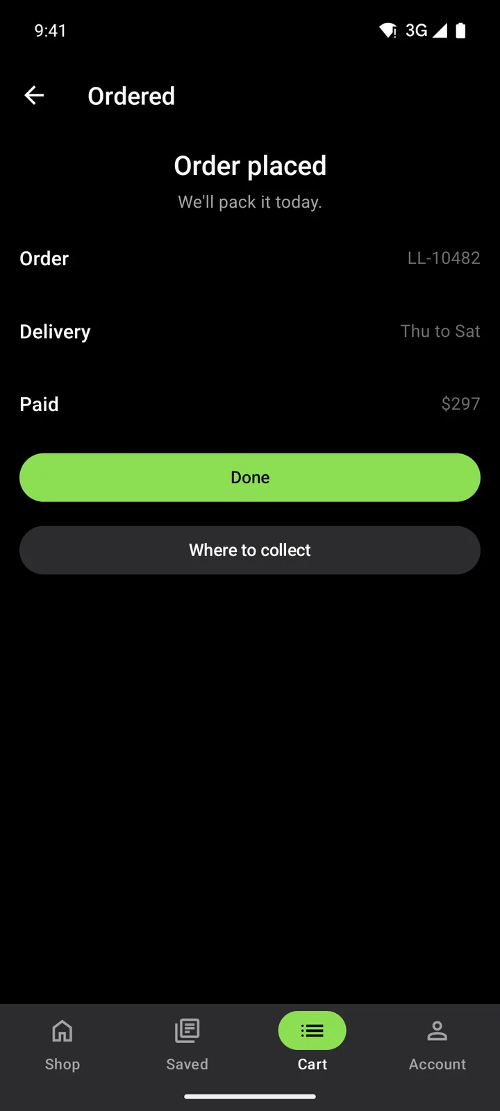 Linen & Loam: Ordered on Android, dark