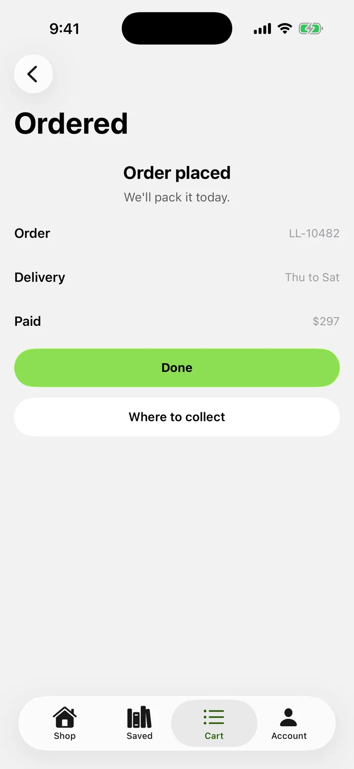 Linen & Loam: Ordered on iOS, light