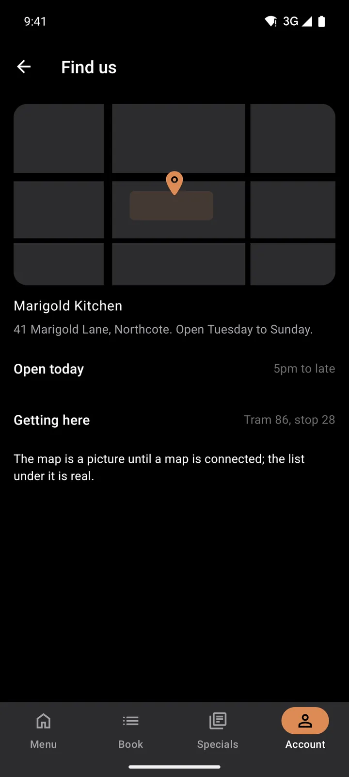 Marigold Kitchen: Find us on Android, dark