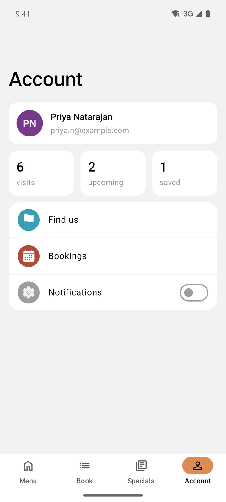 Marigold Kitchen: Account on Android, light