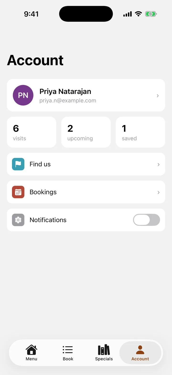 Marigold Kitchen: Account on iOS, light