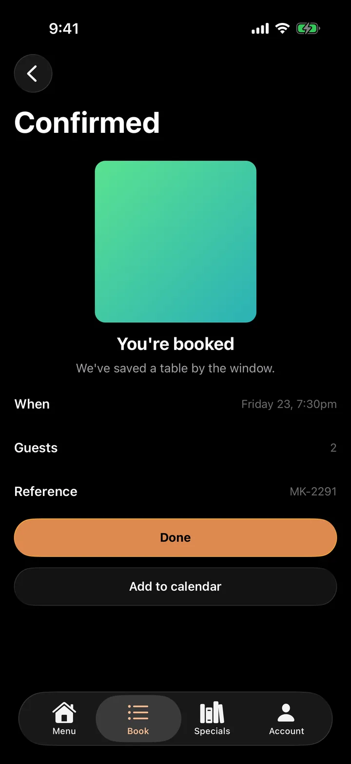 Marigold Kitchen: Confirmed on iOS, dark