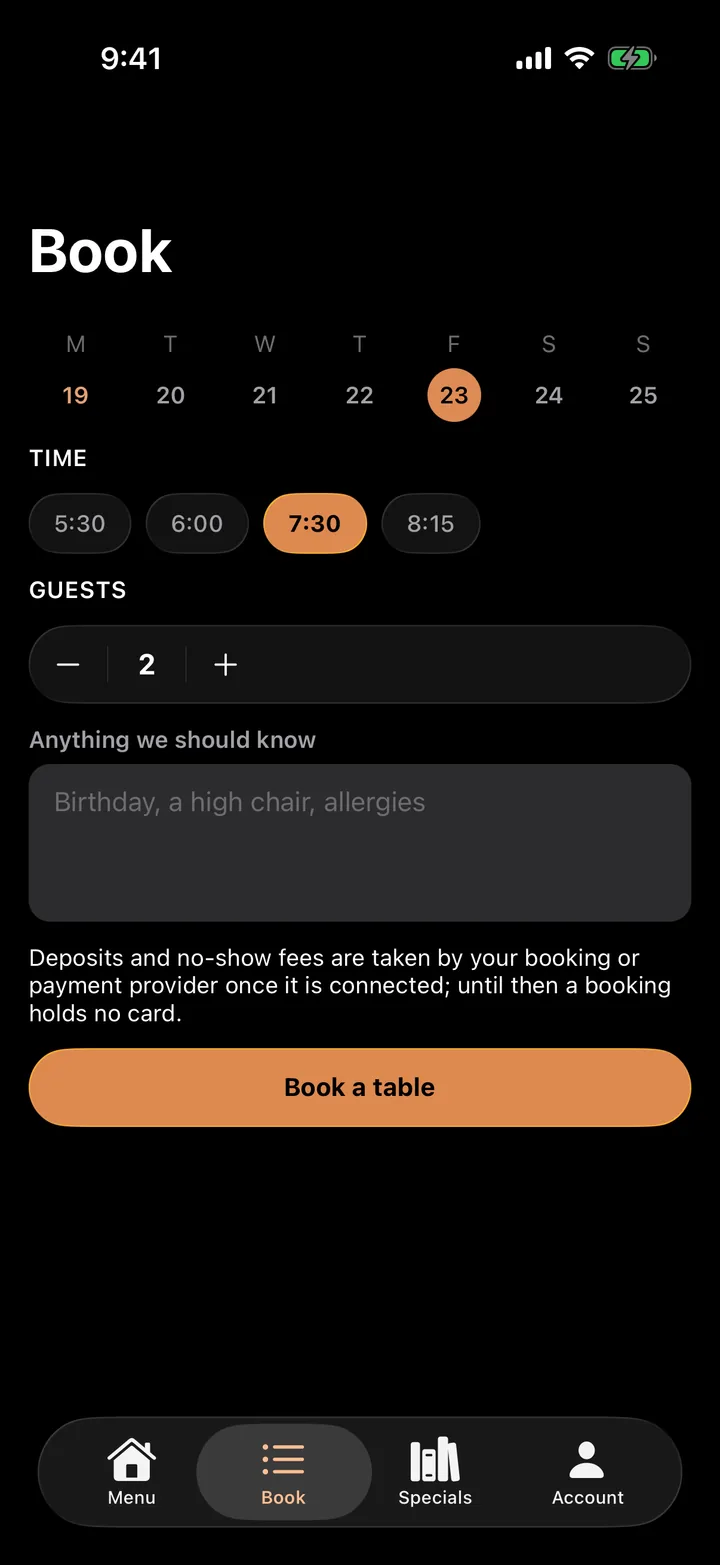 Marigold Kitchen: Book on iOS, dark
