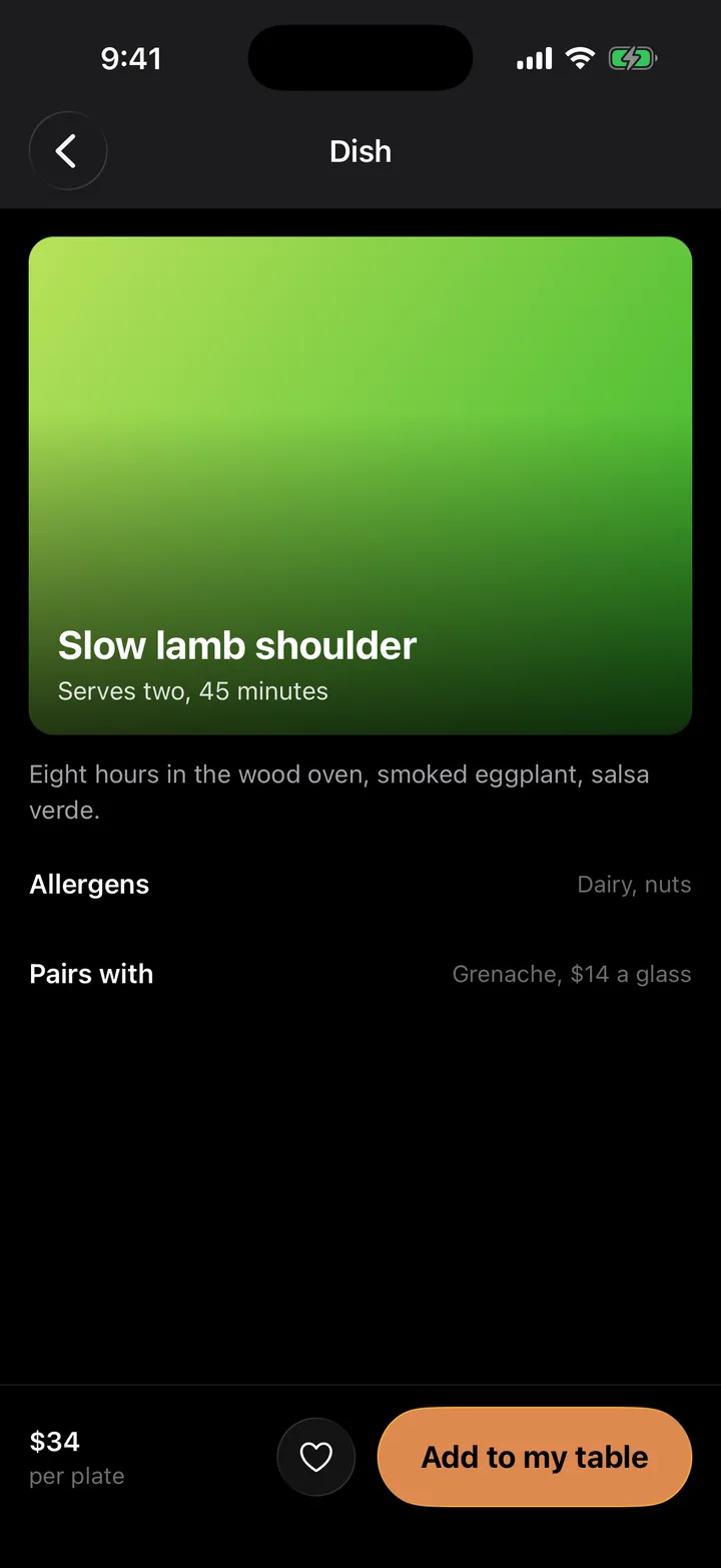Marigold Kitchen: Dish on iOS, dark